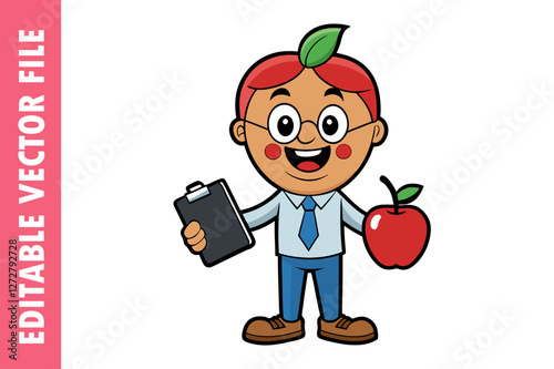 cartoon character chef holding a teacher apple, teacher apple vector design