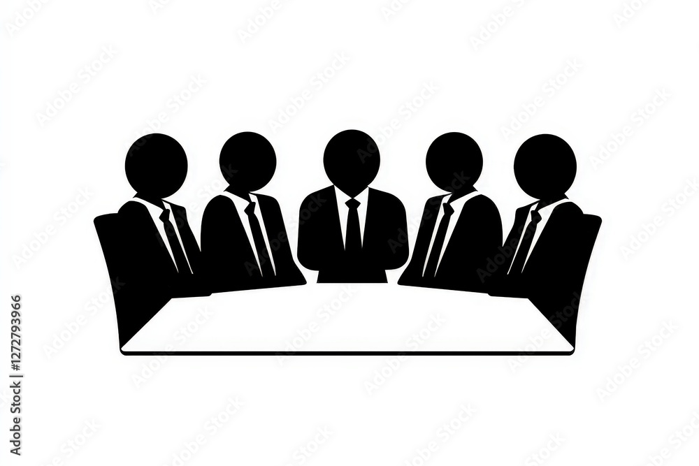 Business Meeting Silhouette with Five Professionals Around Table Business Meeting Silhouette with Five Professionals Around Table