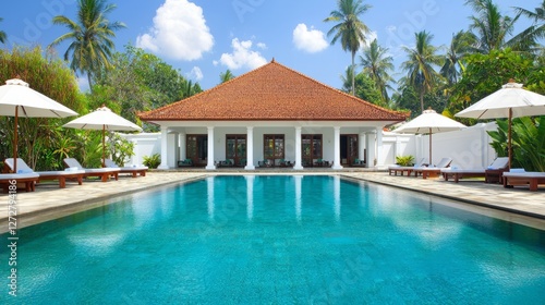 Wallpaper Mural Serene tropical villa with a sparkling pool surrounded by lush greenery Torontodigital.ca