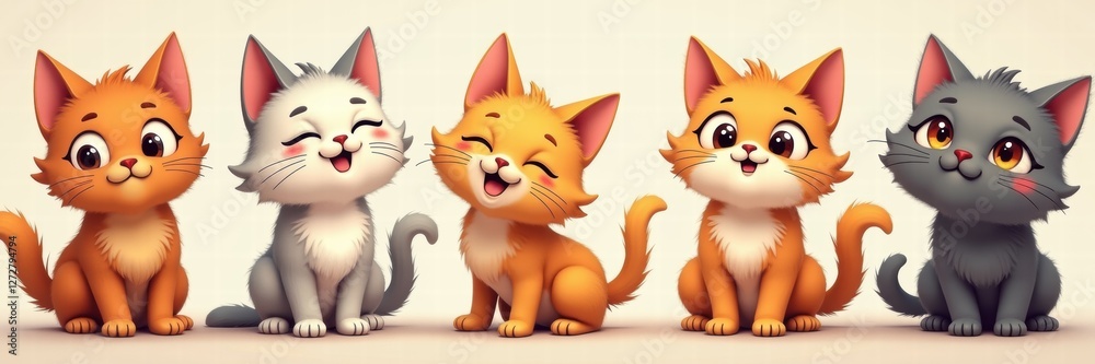 Adorable and playful cartoon cats showcasing a variety of expressions, perfect for children's products, pet services, or promotional materials. Adorable and playful cartoon cats showcasing a variety of expressions, perfect for children's products, pet services, or promotional materials.