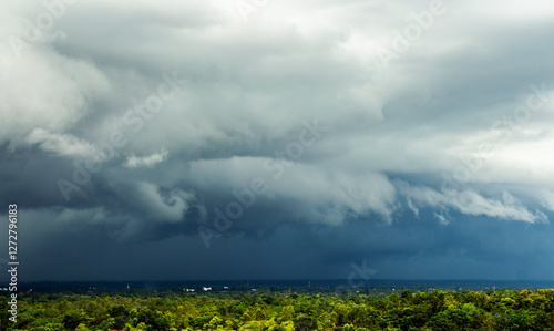 Obraz na płótnie Storm clouds with the rain. Nature Environment Dark huge cloud sky black stormy cloud w salonie