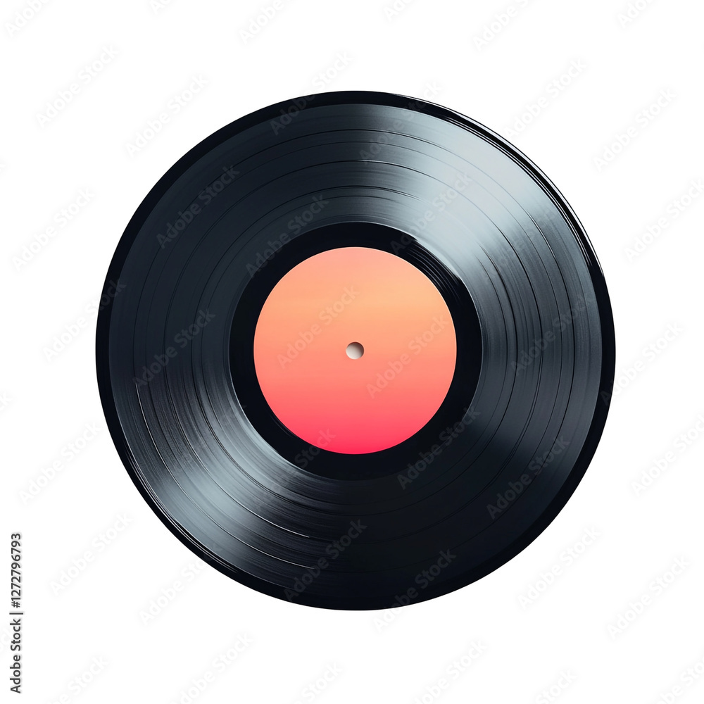 Vinyl Record Pink Label Retro Music Analog Audio Black Background,