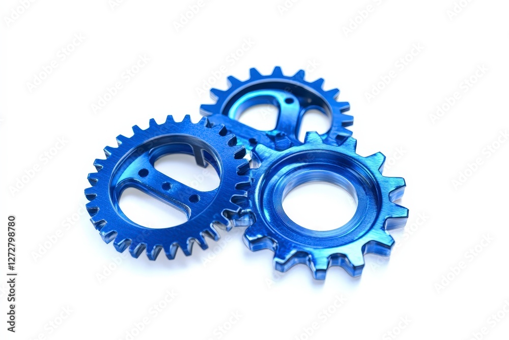 Blue Aluminum Gears Isolated on White Background for Industrial Use Blue Aluminum Gears Isolated on White Background for Industrial Use