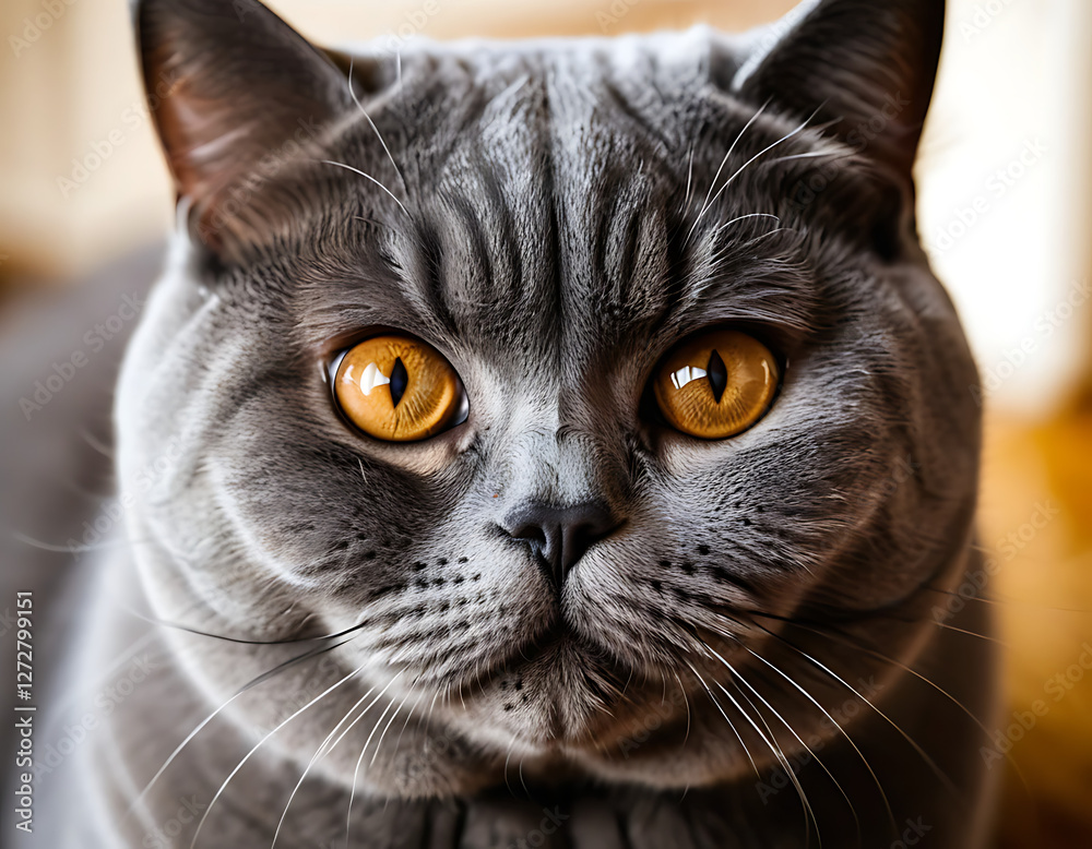 British Shorthair Cat Eagle View Close-Up with Detailed Fur Texture