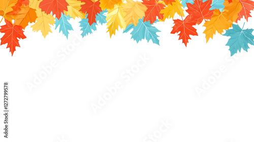 Colorful Maple Leaves Border Background Autumnal Decoration with Vibrant Fall Season Elements.