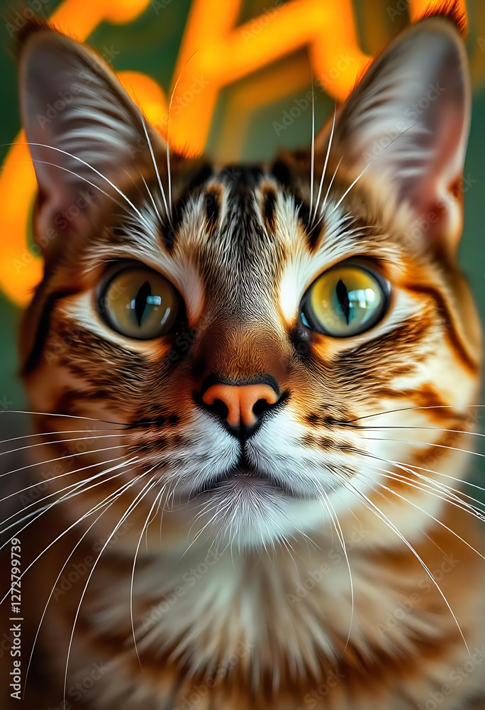 Eagle View Close-Up of a Cat with Detailed Fur and Expressive Eye