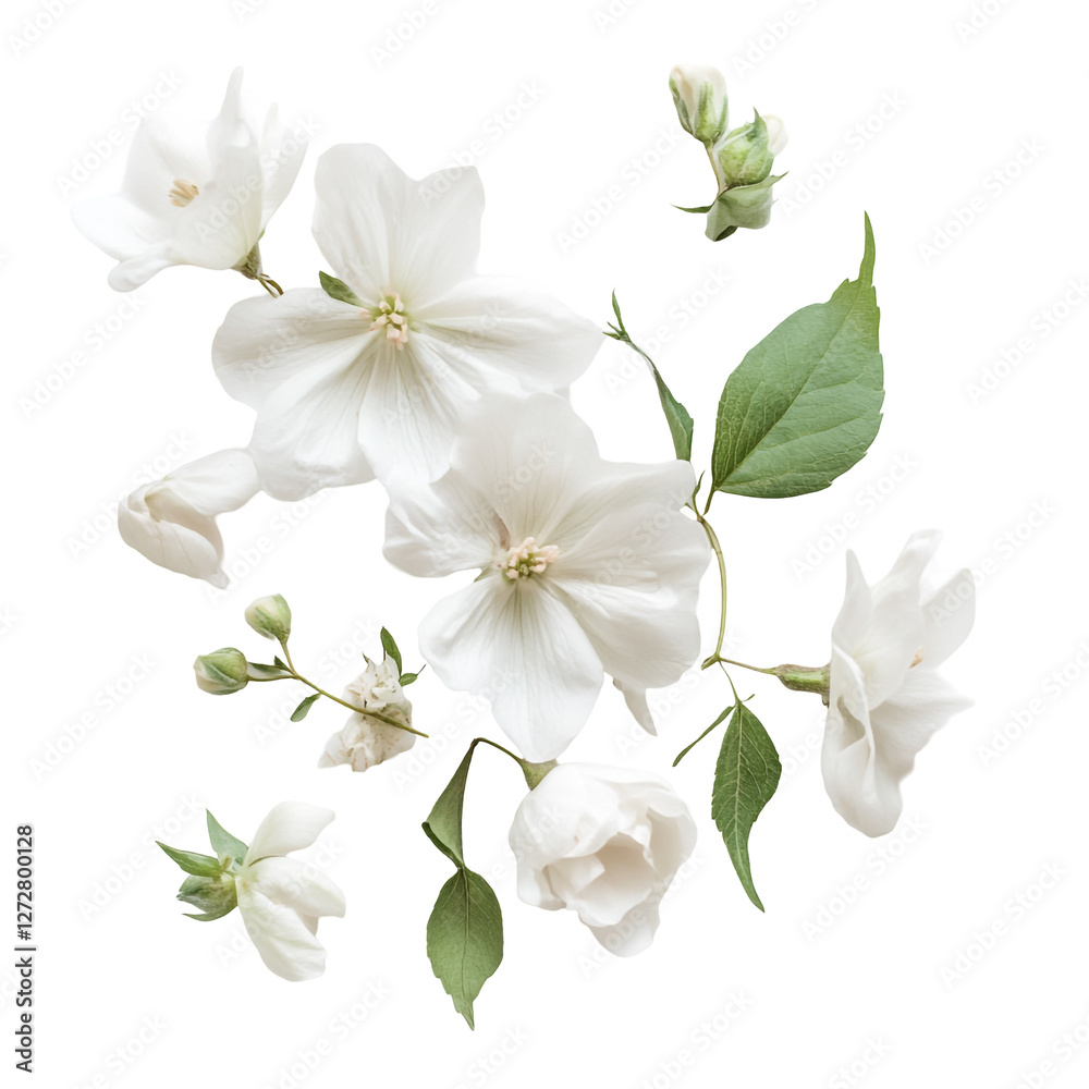 Obraz premium Delicate White Flowers on Black Background Botanical Art Floral Design,