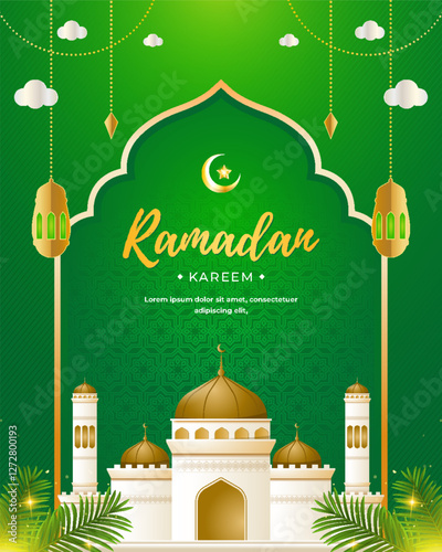 Green ramadan kareem islamic banner template