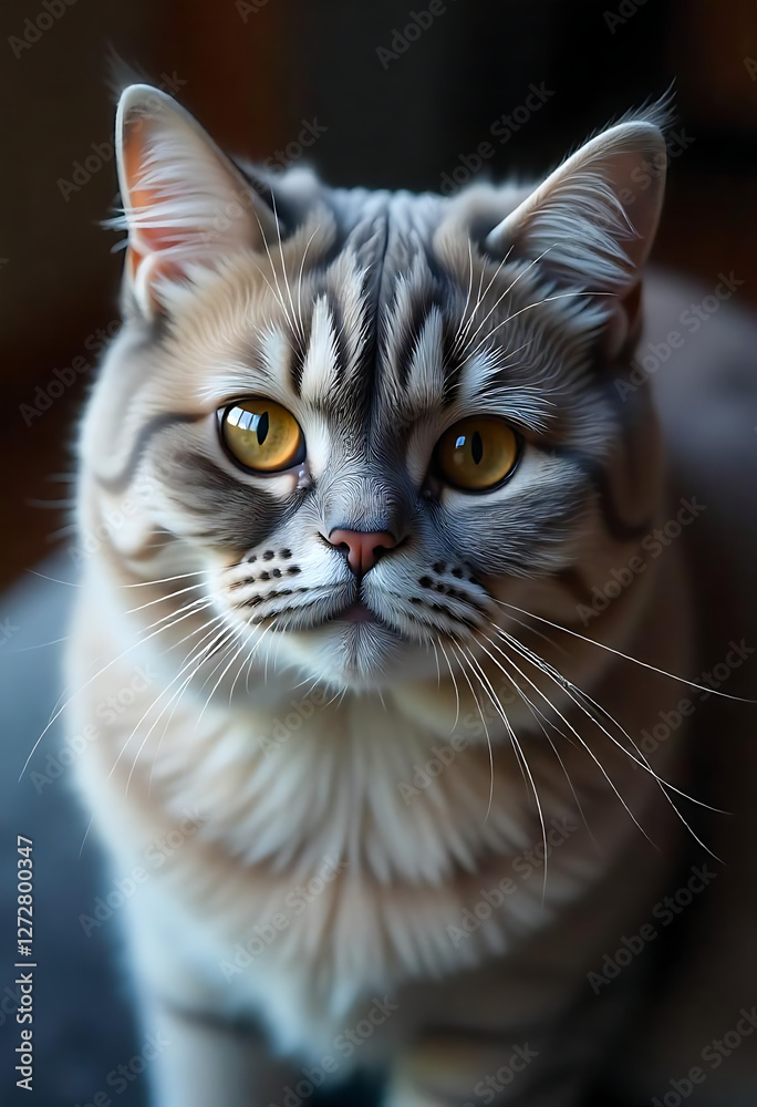 British Shorthair Cat Eagle View Close-Up with Detailed Fur Texture