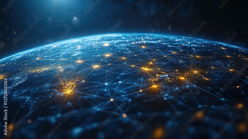 Obraz premium abstract representation of global network connection depicting digital earth with interconnected lines,nodes symbolizing worldwide communication,modern technological connectivity