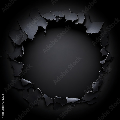 Dark Void Unleashed Abstract Composition of a Hole Torn Through Black Surface Revealing Deeper Darkness.