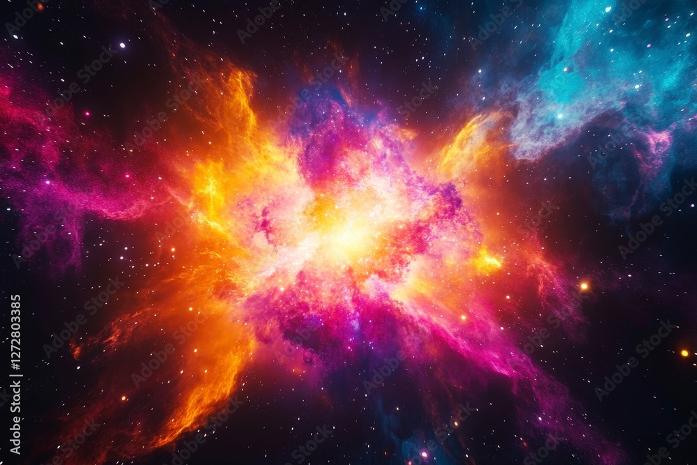 Naklejka premium Stunning Colorful Cosmic Explosion in Deep Space Background