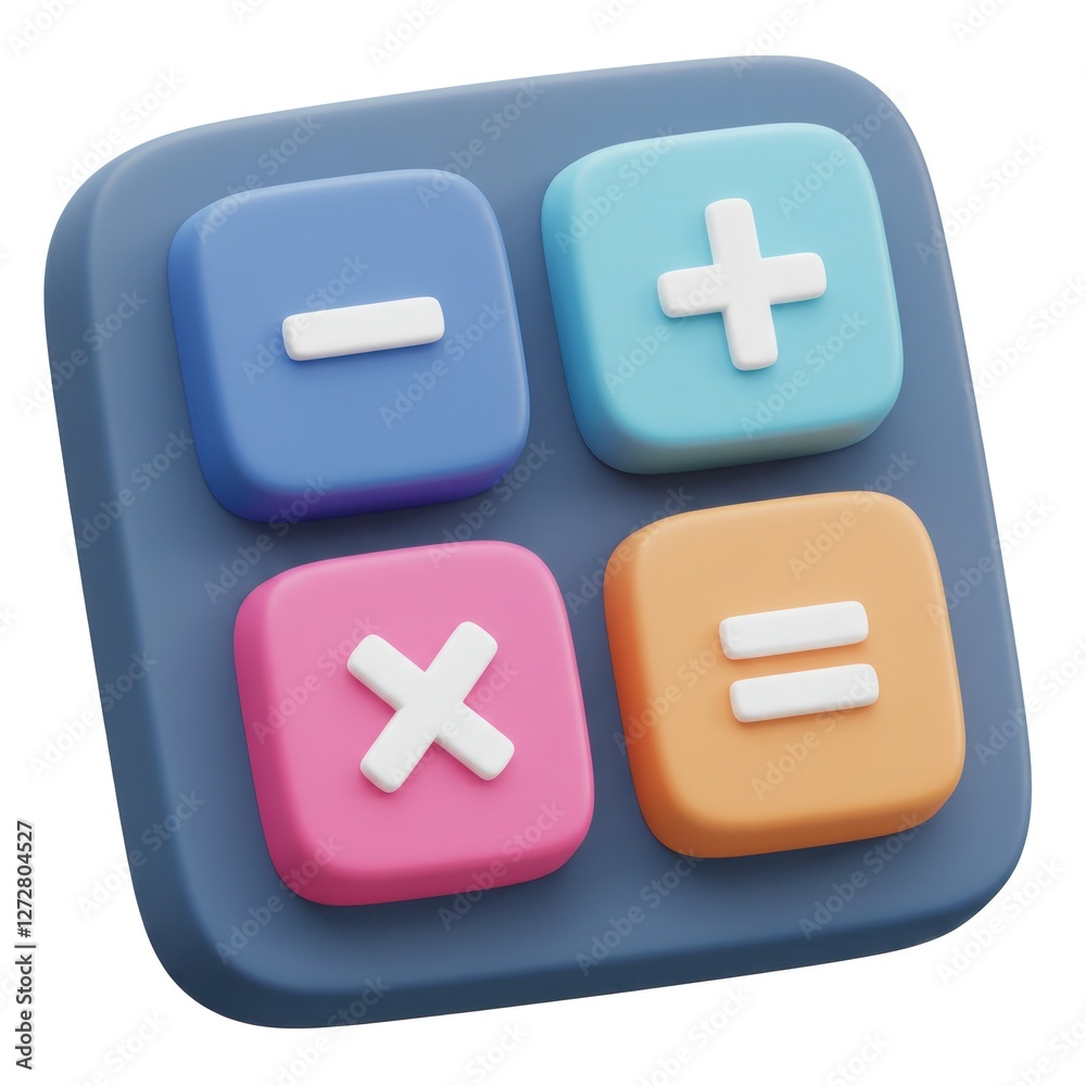 Obraz premium Colorful Calculator Buttons 3d Rendering for Math and Finance Concepts