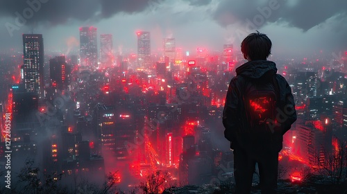 anime cityscape at night a moody 4k wallpaper with a cute boy embracing the urban night wallpaper