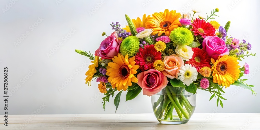 Obraz premium Vibrant floral arrangement on a seamless white background, white background