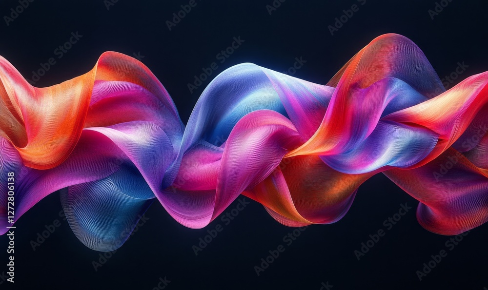 Obraz premium Abstract digital art of interwoven ribbons creating a sense of motion and energy, Generative AI