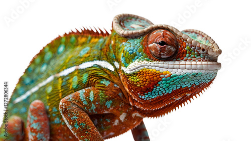 Vibrantly colored chameleon isolated on transparent white background png