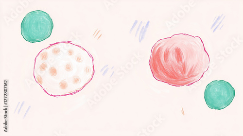 Microscopic image illustrating cell division with colorful cells and background. vibrant colors and abstract shapes create captivating visual representation of biological processes
