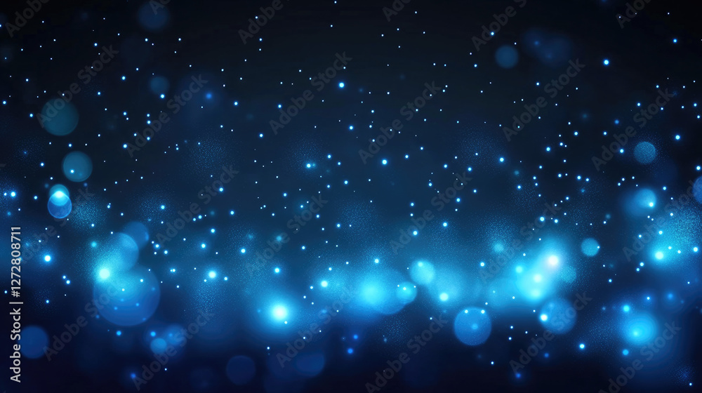 Fototapeta premium A starry sky background illuminated by blue light bokeh, creating a festive and magical atmosphere. The twinkling stars shine gently in a dreamy, ethereal night sky, perfect for capturing the joy