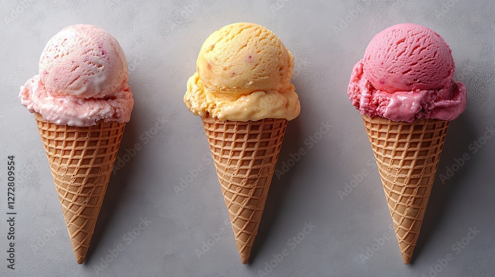 assorted flavors ice cream scoops on waffle cones mockup template isolated on transparent background perfect for design,artwork projects assorted flavors ice cream scoops on waffle cones mockup template isolated on transparent background perfect for design,artwork projects