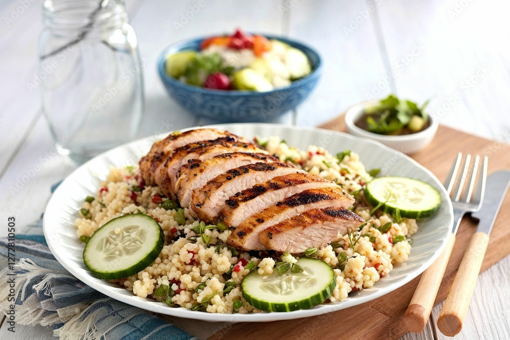 Grilled chicken with couscous and cucumber salad Grilled chicken with couscous and cucumber salad