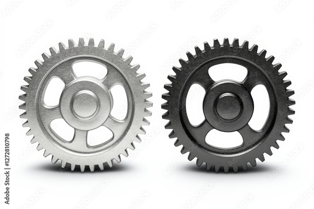 Metal Gears in Silver and Black Isolated on White Background Metal Gears in Silver and Black Isolated on White Background