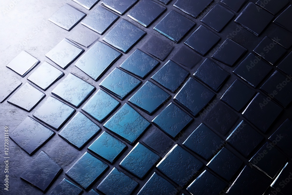 Abstract Dark Blue Tiles Gleaming Under Soft Light. AI Generated Abstract Dark Blue Tiles Gleaming Under Soft Light. AI Generated