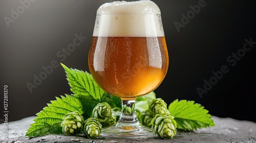 Wallpaper Mural Light Beer in Glass with Hops, Dark Background Torontodigital.ca