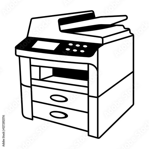 Photocopier machine icon in doodle style 