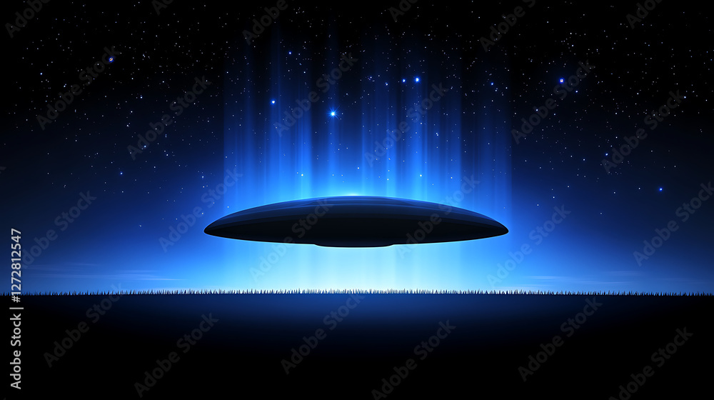 Extraterrestrial Encounter Dark Horizon Silhouette Unidentified Flying Object Spacecraft Beam Phenomena Night. Extraterrestrial Encounter Dark Horizon Silhouette Unidentified Flying Object Spacecraft Beam Phenomena Night.