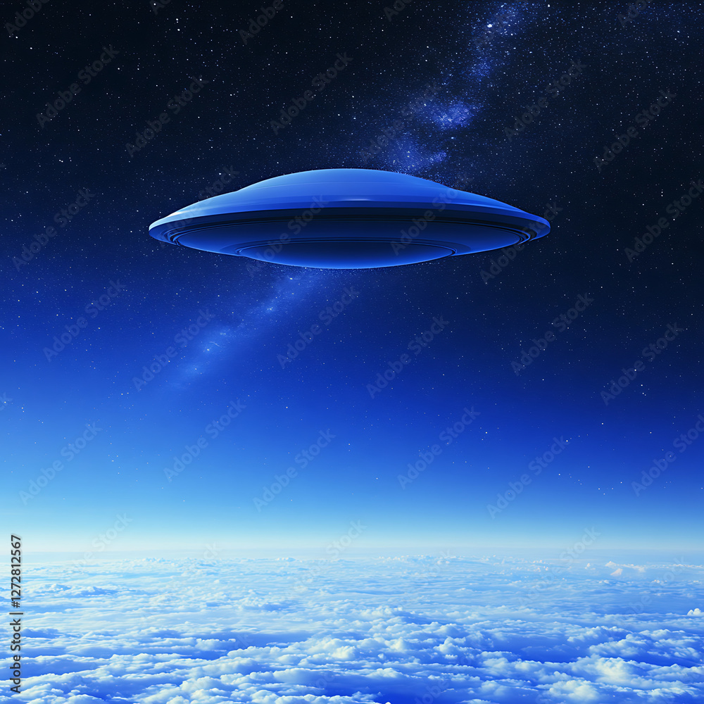 Extraterrestrial Visit Above Cloudy Skies Celestial Encounter Unidentified Flying Object Observation. Extraterrestrial Visit Above Cloudy Skies Celestial Encounter Unidentified Flying Object Observation.