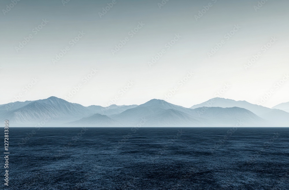Serene Landscape with Misty Mountains and Calm Water Surface Serene Landscape with Misty Mountains and Calm Water Surface