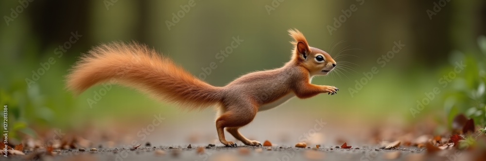 A lively red squirrel dashes along a forest path, capturing the essence of natures vibrancy and movement. Perfect for wildlife and nature-themed projects. A lively red squirrel dashes along a forest path, capturing the essence of natures vibrancy and movement. Perfect for wildlife and nature-themed projects.