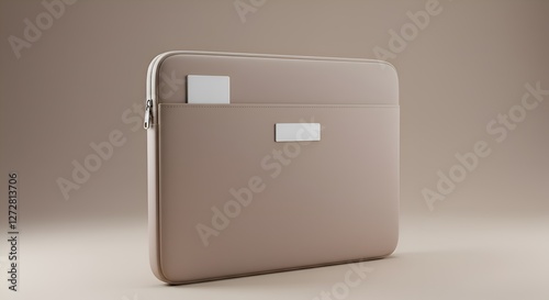Beige laptop sleeve with zippered pocket.