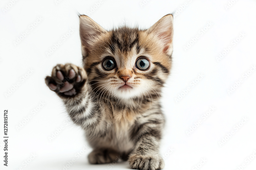 Fototapeta premium Playful Tabby Kitten Waving Paw at Camera