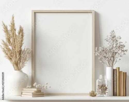 Minimalist Interior Decor with Empty Frame and Natural Elements