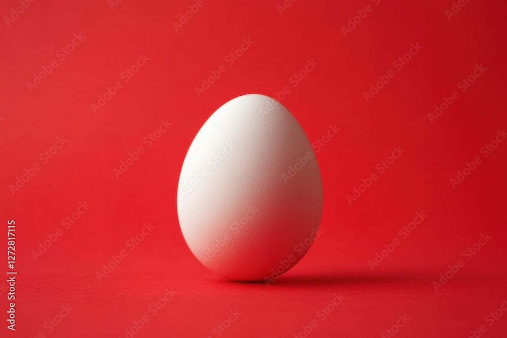 Simple white egg isolated against a plain red background Simple white egg isolated against a plain red background