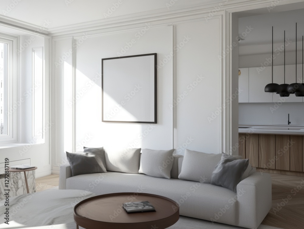 Fototapeta premium Modern Living Room Interior with Minimalist Design and Natural Light