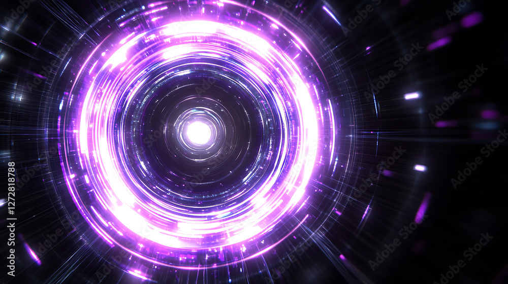Glowing Portal Tunnel of Light Purple Rings and Streaks Abstract Futuristic Design Concept. Glowing Portal Tunnel of Light Purple Rings and Streaks Abstract Futuristic Design Concept.