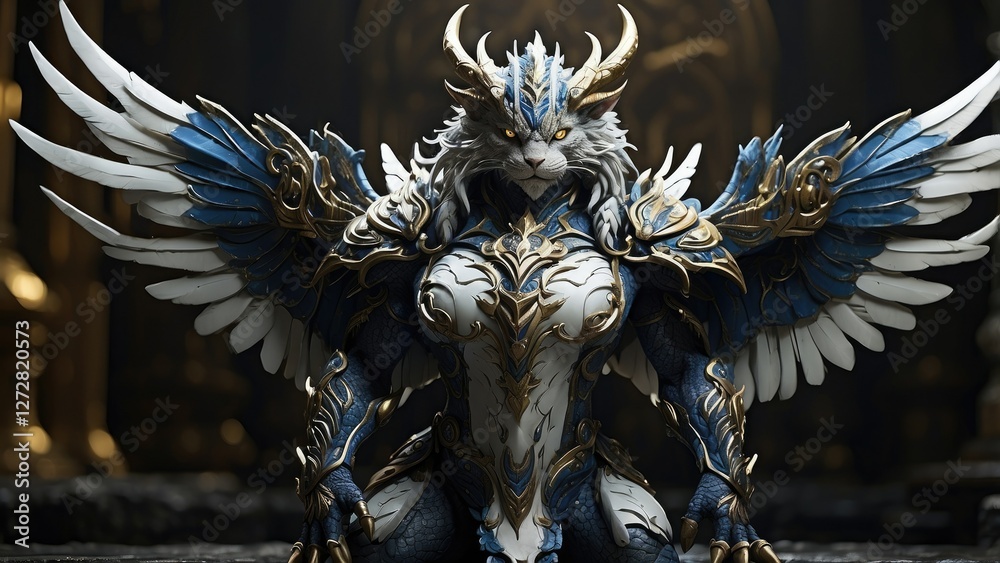 Fototapeta premium Regal Mythical Creature in Ornate Armor with Intricate Details in a Fantasy Style