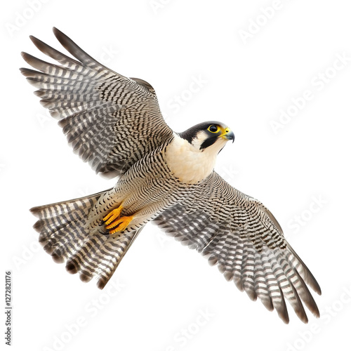 Peregrine Falcon Soaring with Grace and Agility on Black Background.