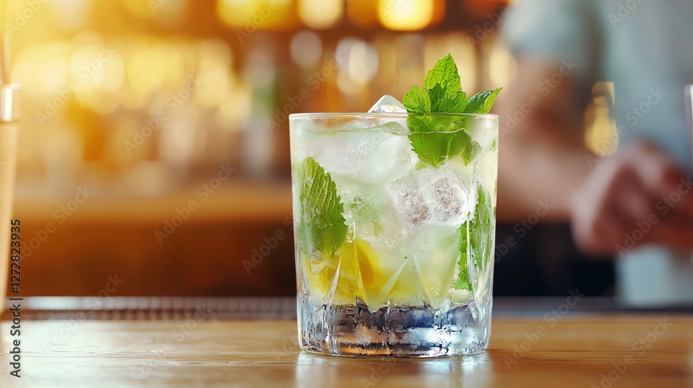 A refreshing cocktail with mint and lime served in a stylish glass, perfect for summer gatherings and celebrations. A refreshing cocktail with mint and lime served in a stylish glass, perfect for summer gatherings and celebrations.
