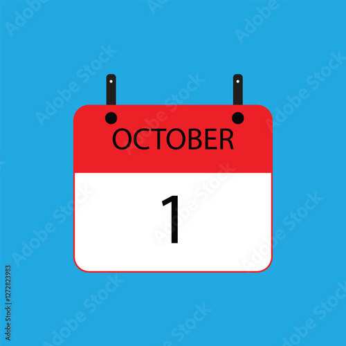 Calendar icon with date october 1 on blue background. Vector schedule symbol.