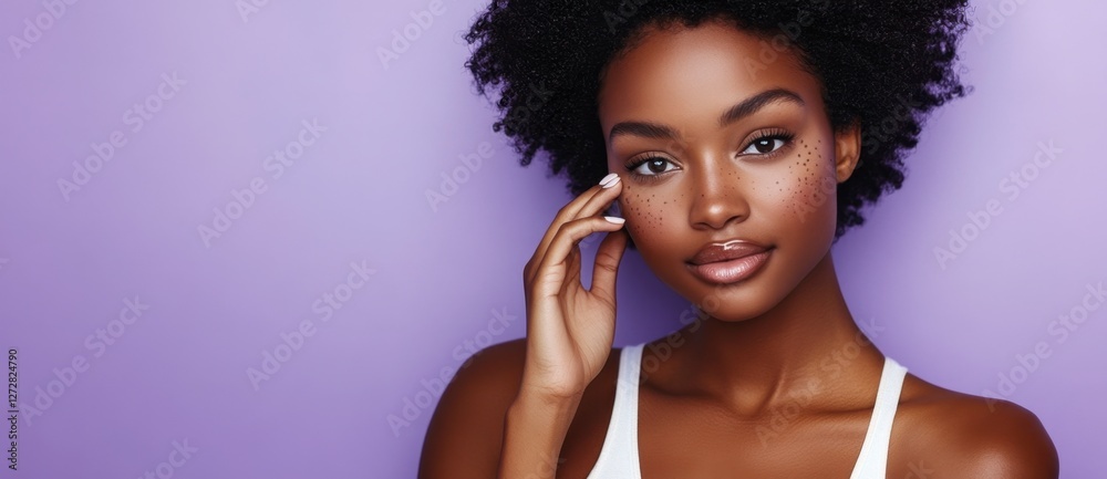 Fototapeta premium Portrait of Confident Young Woman with Natural Curls and Freckles