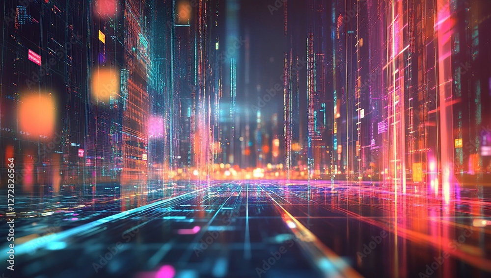 Exploring Futuristic Cityscapes: Digital Urban Environments Illuminate Night with Vibrant Hues Exploring Futuristic Cityscapes: Digital Urban Environments Illuminate Night with Vibrant Hues