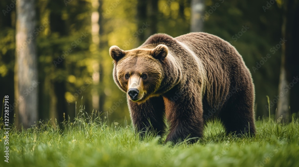 Majestic brown bear in lush forest setting Majestic brown bear in lush forest setting