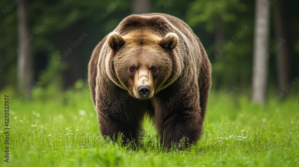 Majestic brown bear in lush green forest Majestic brown bear in lush green forest