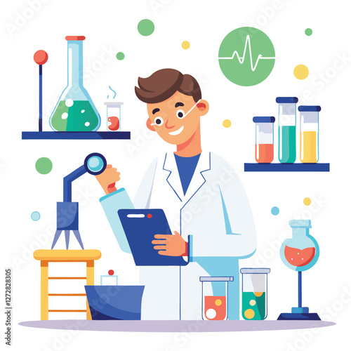 scientist doing his research in his lab vector
