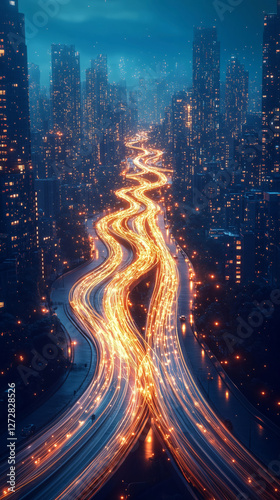 Steel and Light Merging Into a Digital Dream glowing threads of energy cutting through the silent streets