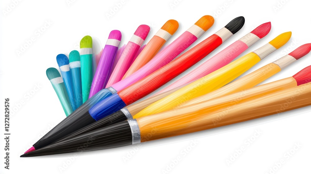 Colorful Pencil Fan Arrangement on White Background Colorful Pencil Fan Arrangement on White Background